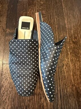 Dolce Vita Black and White Polka Dot Slip-On Loafer Mules